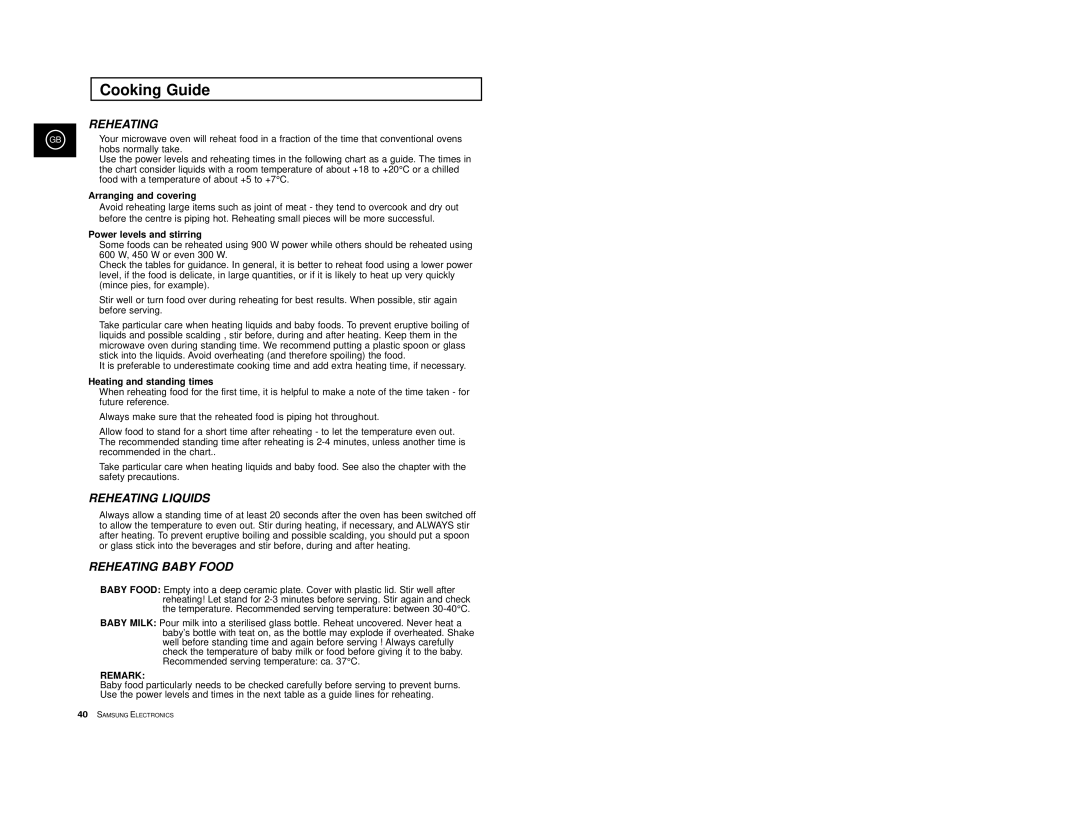 Samsung CE2974-1/XEG, CE2974-1S/XEG manual Arranging and covering, Power levels and stirring, Heating and standing times 