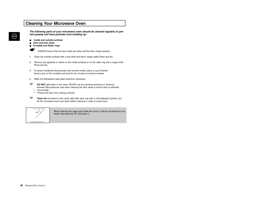 Samsung CE2974-C/XEG, CE2974-1S/XEG, CE2974-1/XEG, CE2974-S/XEG, CE2974/XEG manual Cleaning Your Microwave Oven 