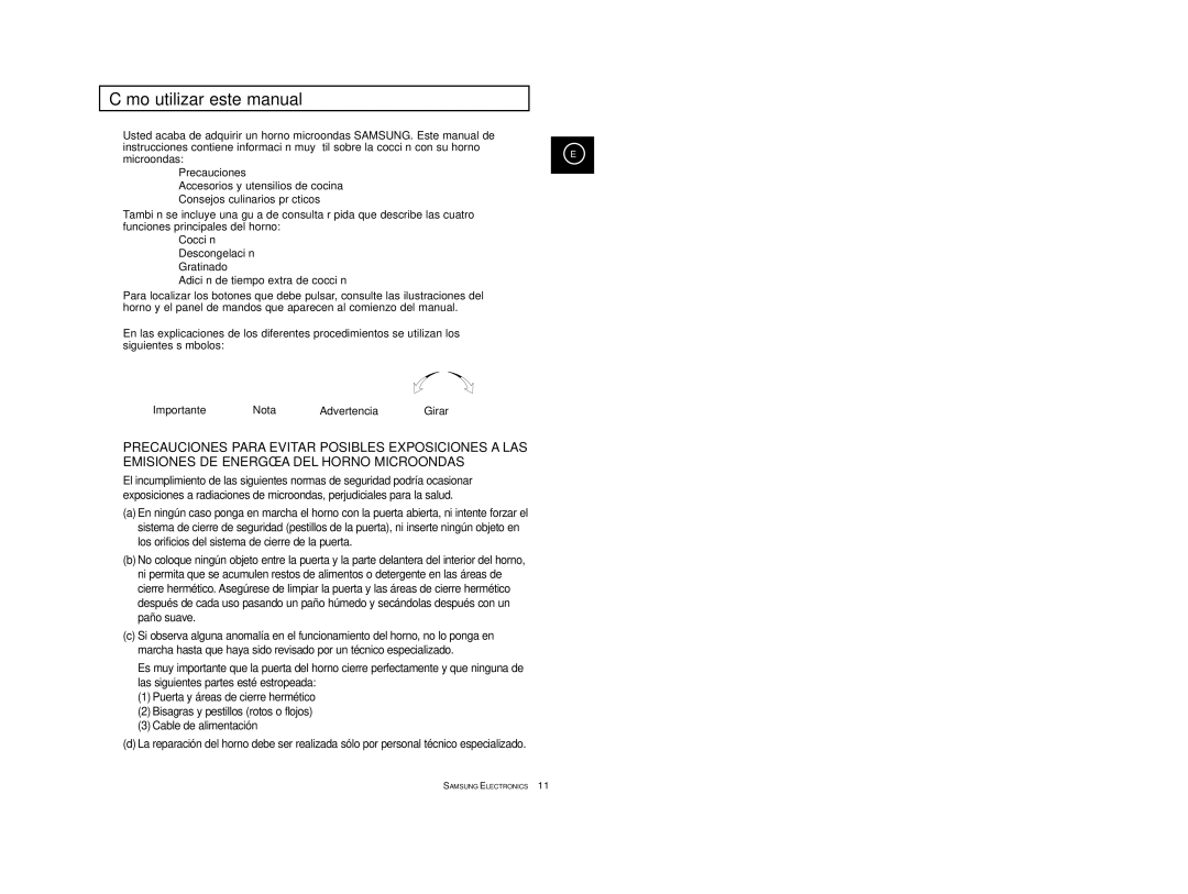 Samsung CE2914/XEC, CE2974-S/XET, CE2974-S/XEC, CE2974T/XEH, CE2974/XEC Cómo utilizar este manual, Microondas 