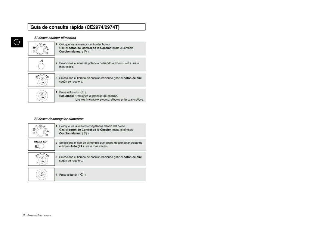 Samsung CE2974-S/XEC, CE2974-S/XET, CE2914/XEC, CE2974T/XEH Guía de consulta rápida CE2974/2974T, Si desea cocinar alimentos 