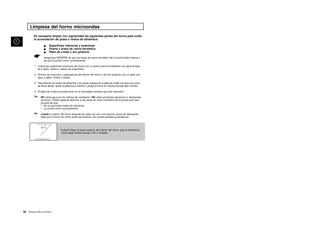 Samsung CE2974T/XEH, CE2974-S/XET, CE2914/XEC, CE2974-S/XEC, CE2974/XEC manual Limpieza del horno microondas 