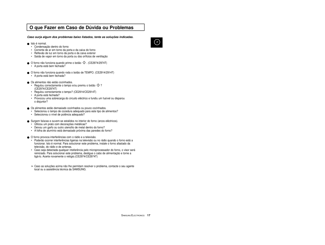 Samsung CE2974T/XEH, CE2974-S/XET, CE2914/XEC, CE2974-S/XEC manual Que Fazer em Caso de Dúvida ou Problemas, Isto é normal 