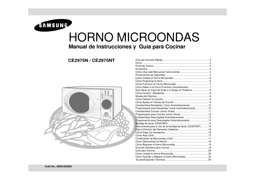 Samsung CE2975NT-S/XEC, CE2975NT/XEC manual Horno Microondas, Code No. DE68-02256A 