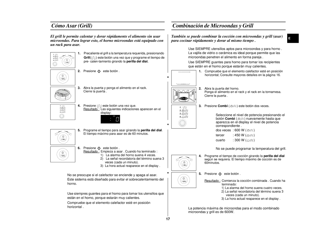 Samsung CE2975NT-S/XEC, CE2975NT/XEC manual Cómo Asar Grill Combinación de Microondas y Grill 
