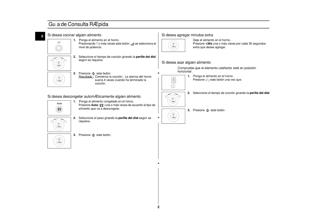 Samsung CE2975NT/XEC, CE2975NT-S/XEC manual Guía de Consulta Rápida, Si desea cocinar algún alimento 