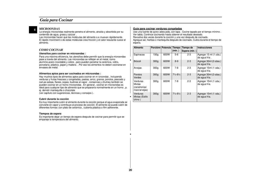 Samsung CE2975NT/XEC, CE2975NT-S/XEC manual Guía para Cocinar, Microondas, Como Cocinar 