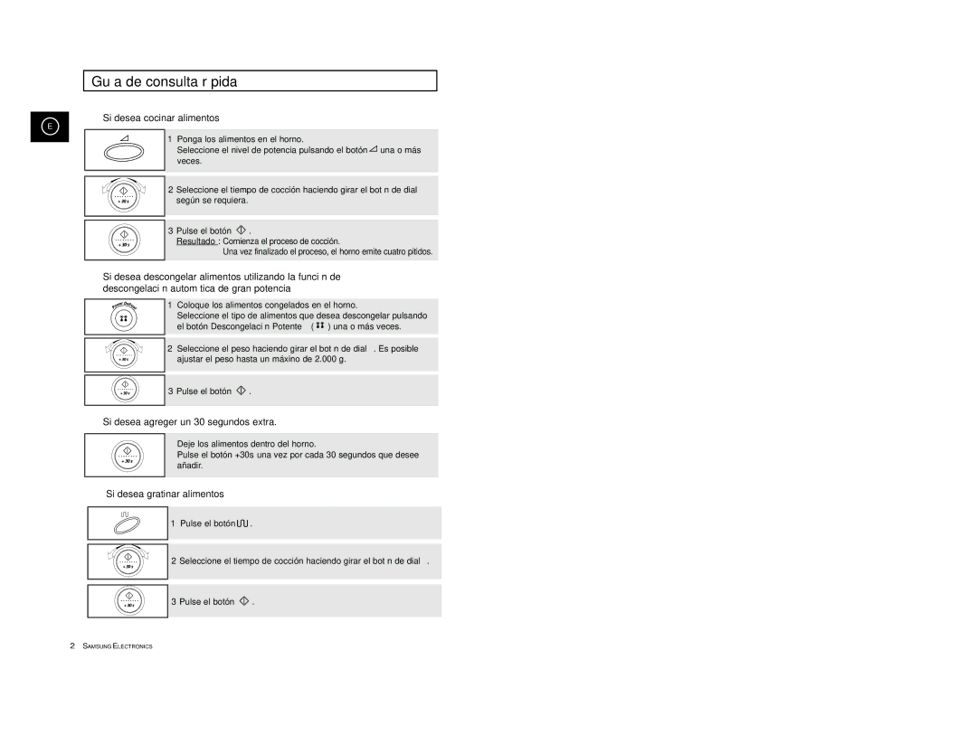 Samsung CE2977-S/XEC, CE2977/XEC manual Guía de consulta rápida, Si desea cocinar alimentos 