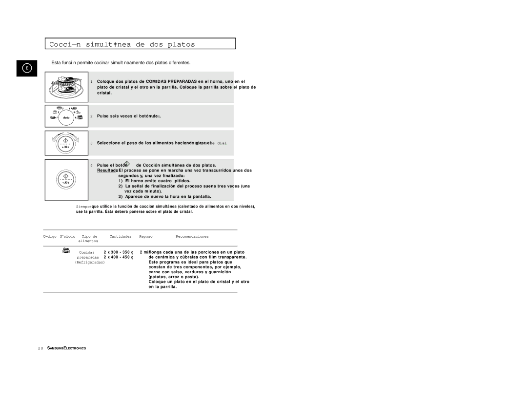 Samsung CE2977-S/XEC, CE2977/XEC manual Cocción simultánea de dos platos 