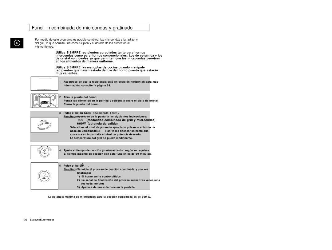 Samsung CE2977-S/XEC, CE2977/XEC manual Funció n combinada de microondas y gratinado 