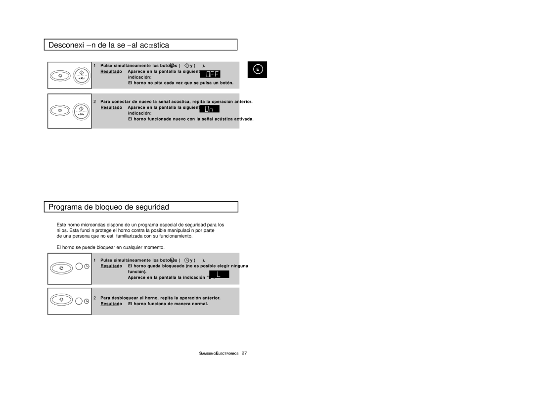 Samsung CE2977/XEC, CE2977-S/XEC manual Desconexió n de la señ al acú stica, Programa de bloqueo de seguridad 