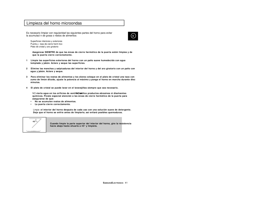 Samsung CE2977/XEC, CE2977-S/XEC manual Limpieza del horno microondas 