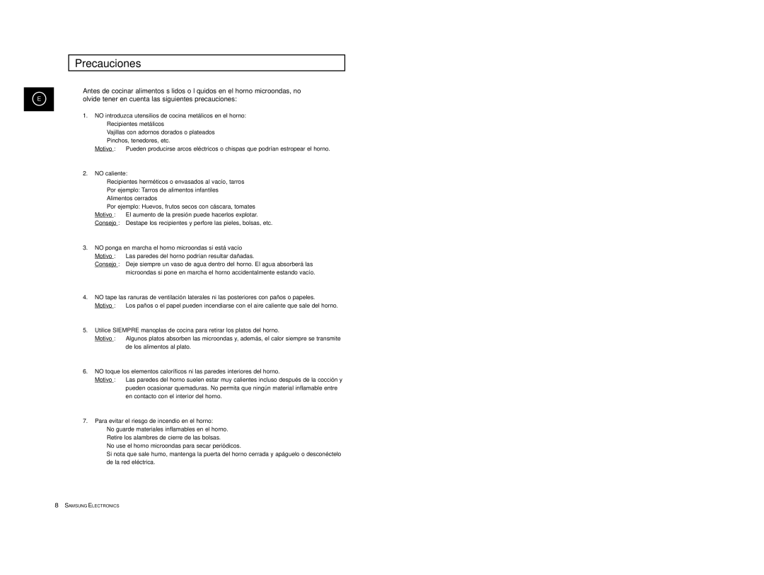 Samsung CE2977-S/XEC, CE2977/XEC manual Precauciones 