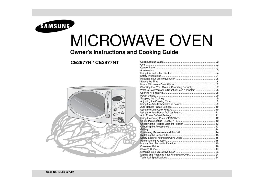 Samsung CE2977N/BOL, CE2977N-5/BOL manual Microwave Oven, Code No. DE68-02772A 