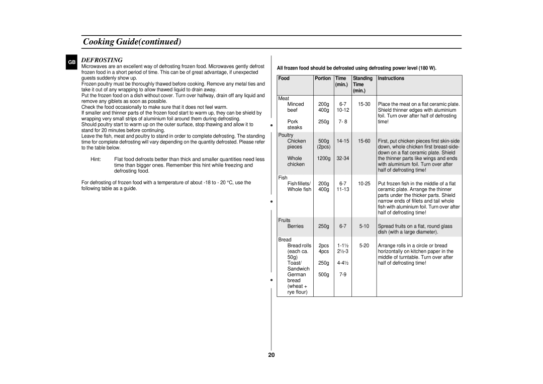 Samsung CE2977N-5/BOL, CE2977N/BOL manual Defrosting 