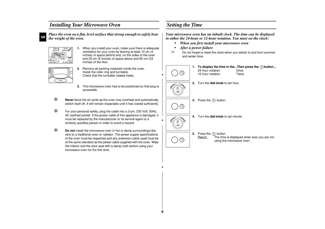 Samsung CE2977N-5/BOL Installing Your Microwave Oven, Setting the Time, To display the time in the...Then press the button 