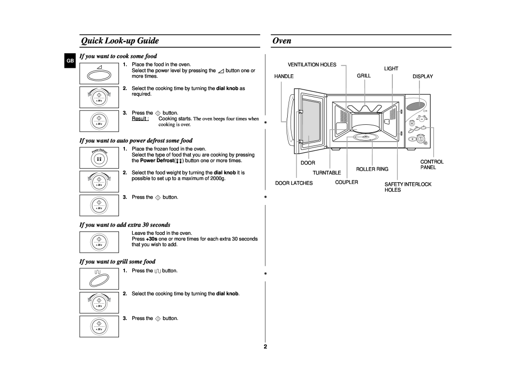 Samsung CE2977N Quick Look-up Guide, Oven, If you want to cook some food, If you want to auto power defrost some food 
