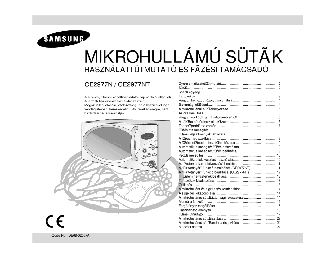 Samsung CE2977NT/XEH, CE2977ND/XEH manual Mikrohullámú Sütãk, Code No. DE68-02067A 