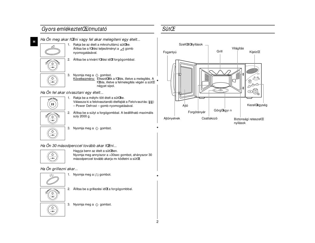 Samsung CE2977ND/XEH, CE2977NT/XEH manual Gyors emlékeztetŒ útmutató, SütŒ 