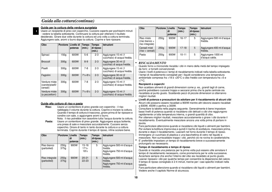 Samsung CE2977NT-S/XET manual Guida alla cotturacontinua, Riscaldamento 