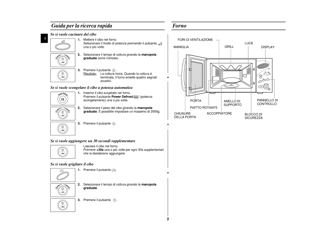 Samsung CE2977NT-S/XET manual Guida per la ricerca rapida, Forno, Mettere il cibo nel forno, Una o più volte 