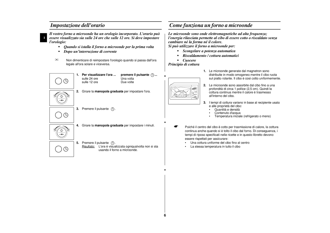 Samsung CE2977NT-S/XET manual Impostazione dellorario, Come funziona un forno a microonde, Per visualizzare lora 