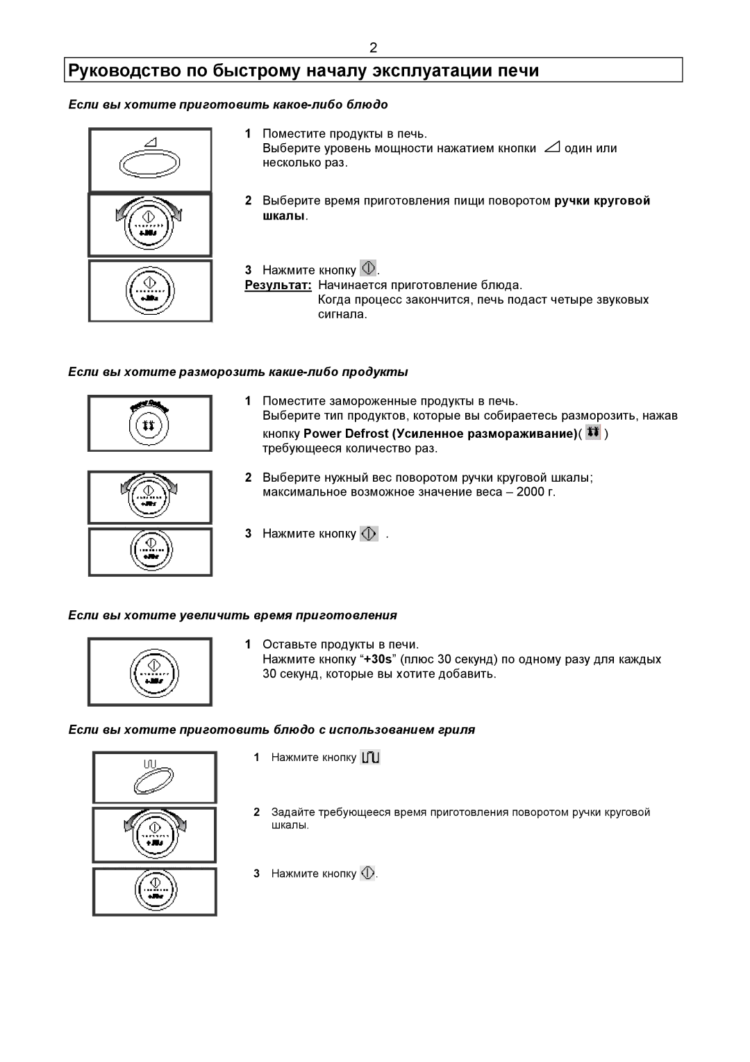 Samsung CE2977R-U/BWT Руководство по быстрому началу эксплуатации печи, Кнопку Power Defrost Усиленное размораживание 