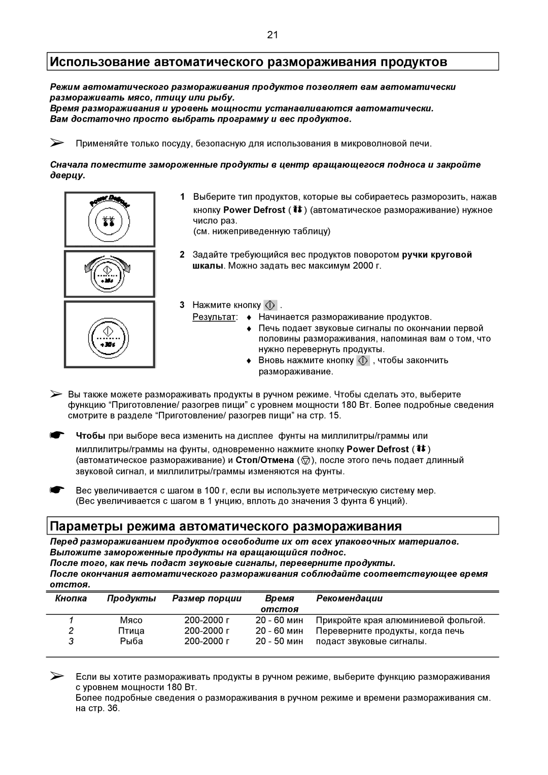 Samsung CE2977R/BWT, CE2977R-E/BWT, CE2977R-R/BWT, CE2977R-U/BWT manual Использование автоматического размораживания продуктов 