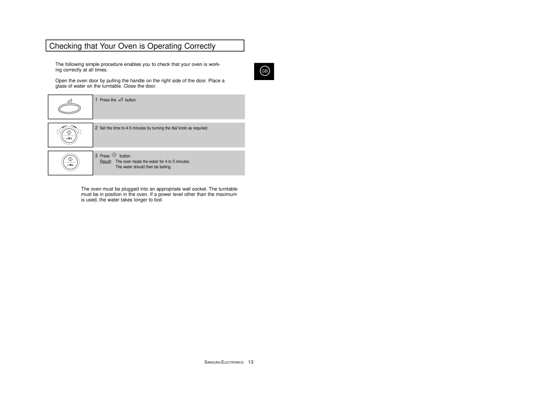 Samsung CE2977/XET, CE2977T/XEF, CE2977/XEF, CE2977T-S/XEF, CE2977T/XEH manual Checking that Your Oven is Operating Correctly 