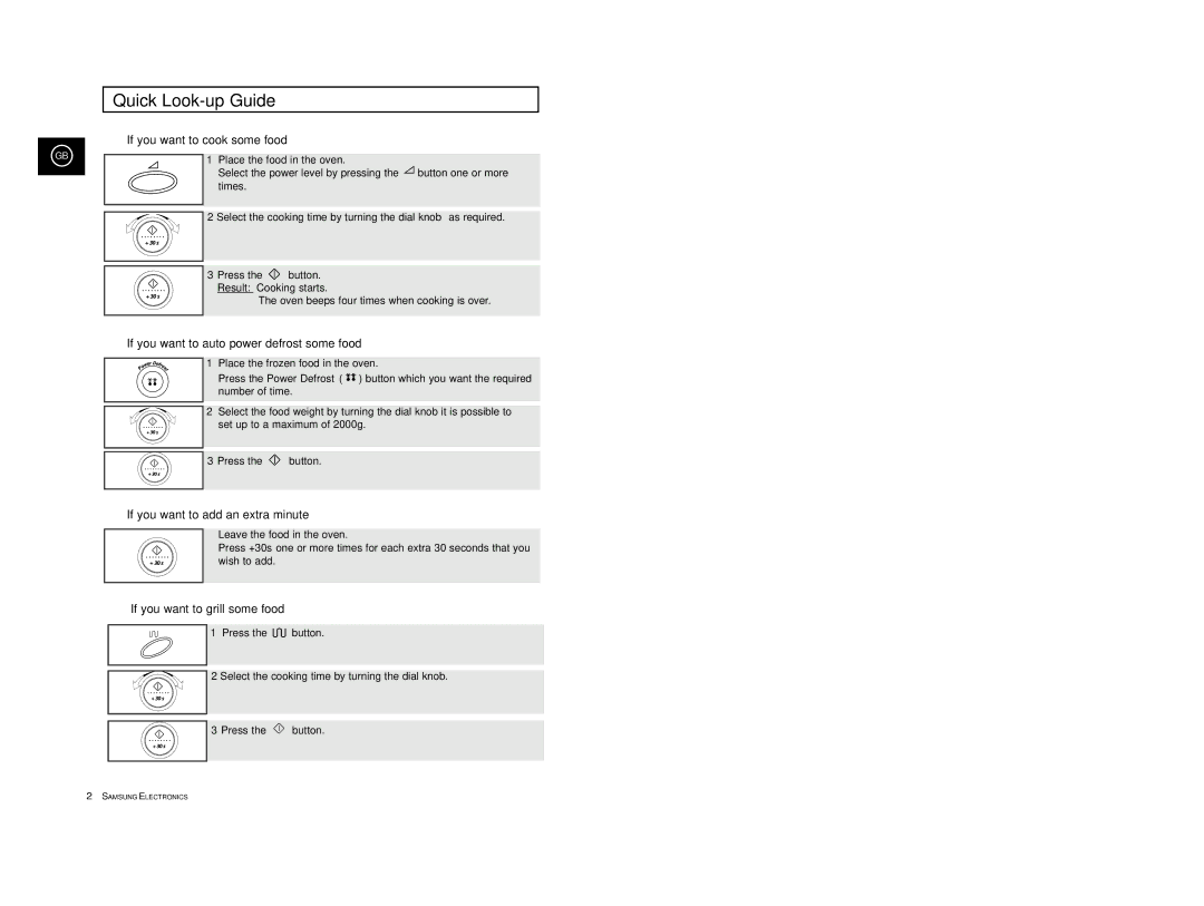 Samsung CE2977T-S/XEF, CE2977T/XEF, CE2977/XEF, CE2977/XET, CE2977T/XEH Quick Look-up Guide, If you want to cook some food 