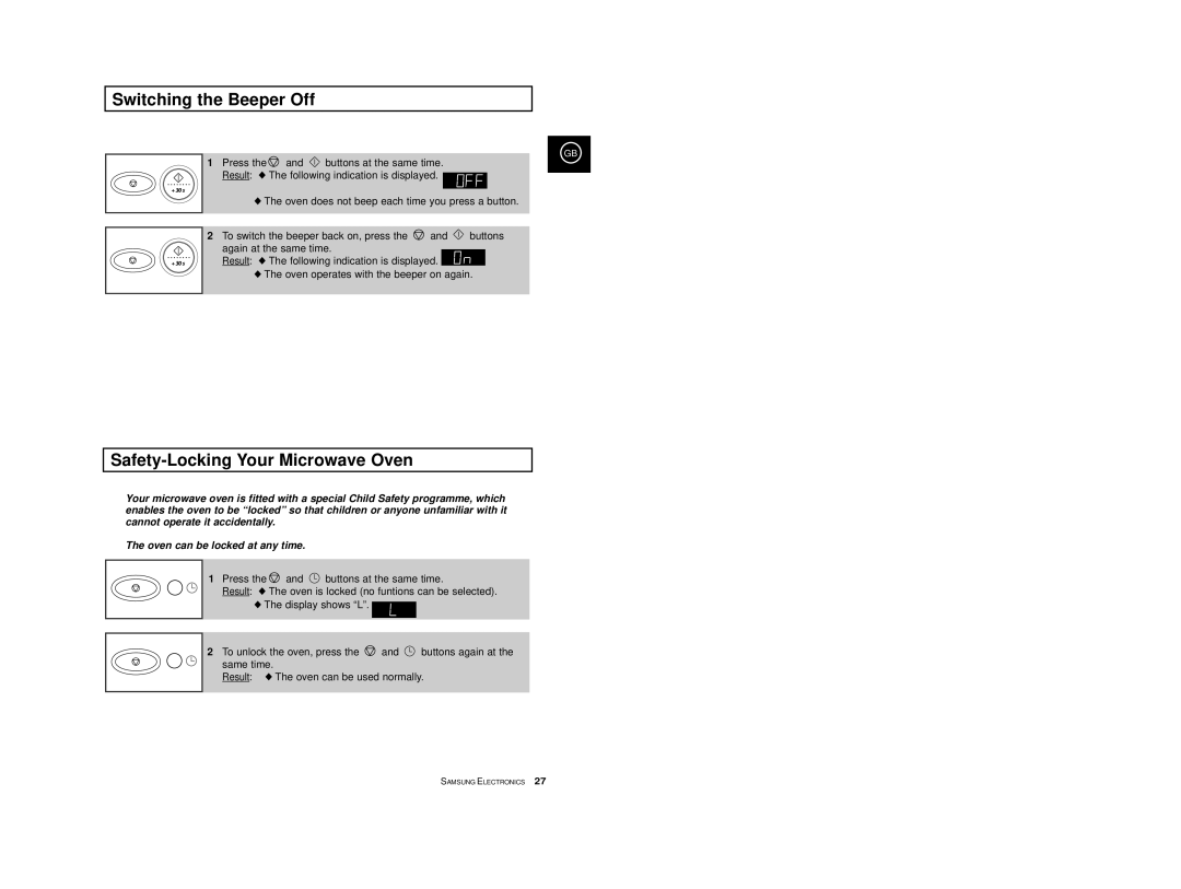 Samsung CE2977T-S/XEF, CE2977T/XEF, CE2977/XEF, CE2977/XET manual Switching the Beeper Off, Safety-Locking Your Microwave Oven 