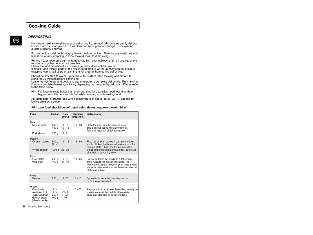 Samsung CE2977/XEF, CE2977T/XEF, CE2977T-S/XEF, CE2977/XET, CE2977T/XEH manual Defrosting 