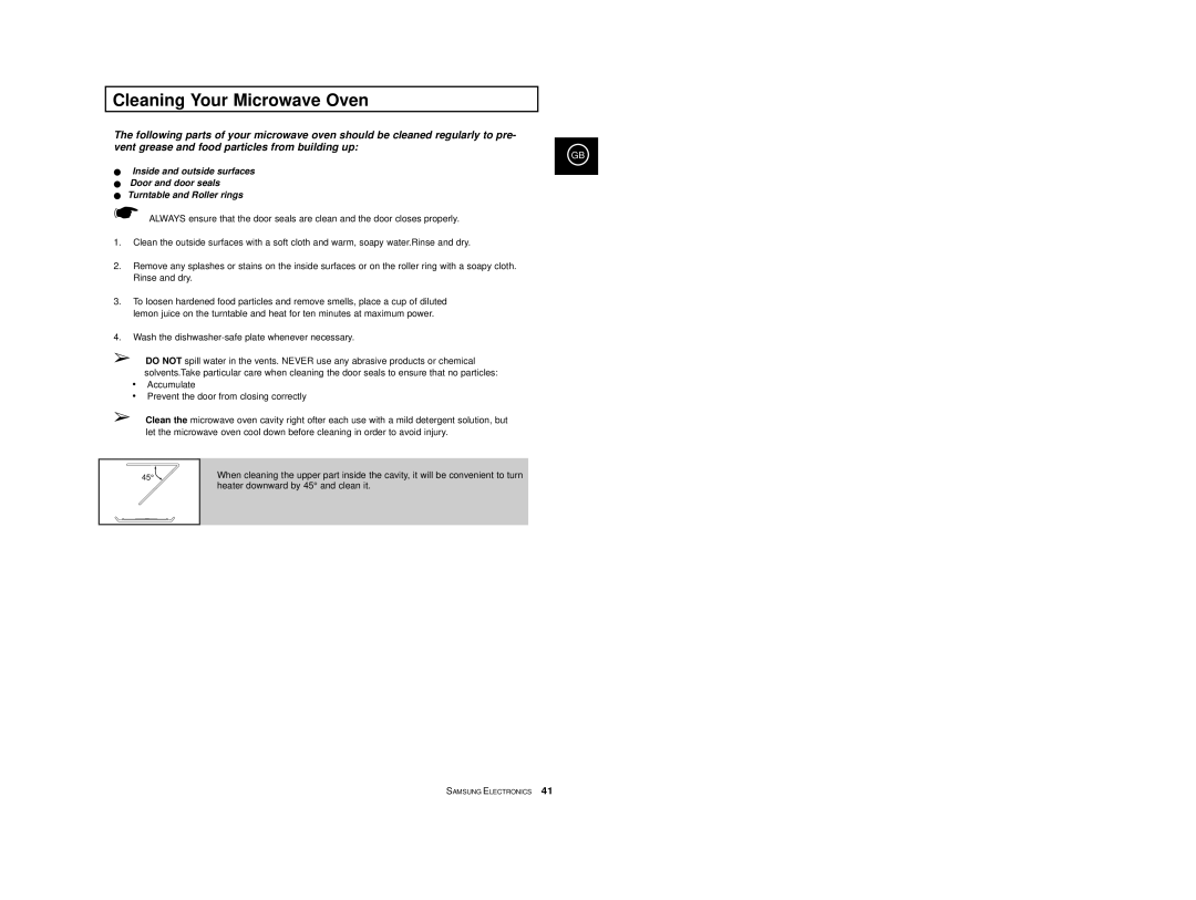 Samsung CE2977/XEF, CE2977T/XEF, CE2977T-S/XEF, CE2977/XET, CE2977T/XEH manual Cleaning Your Microwave Oven 