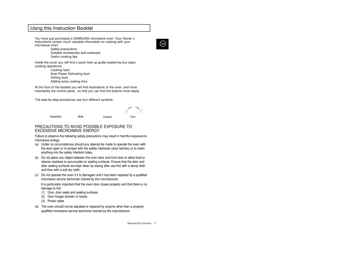 Samsung CE2977T-S/XEF, CE2977T/XEF, CE2977/XEF, CE2977/XET, CE2977T/XEH manual Using this Instruction Booklet, Microwave oven 