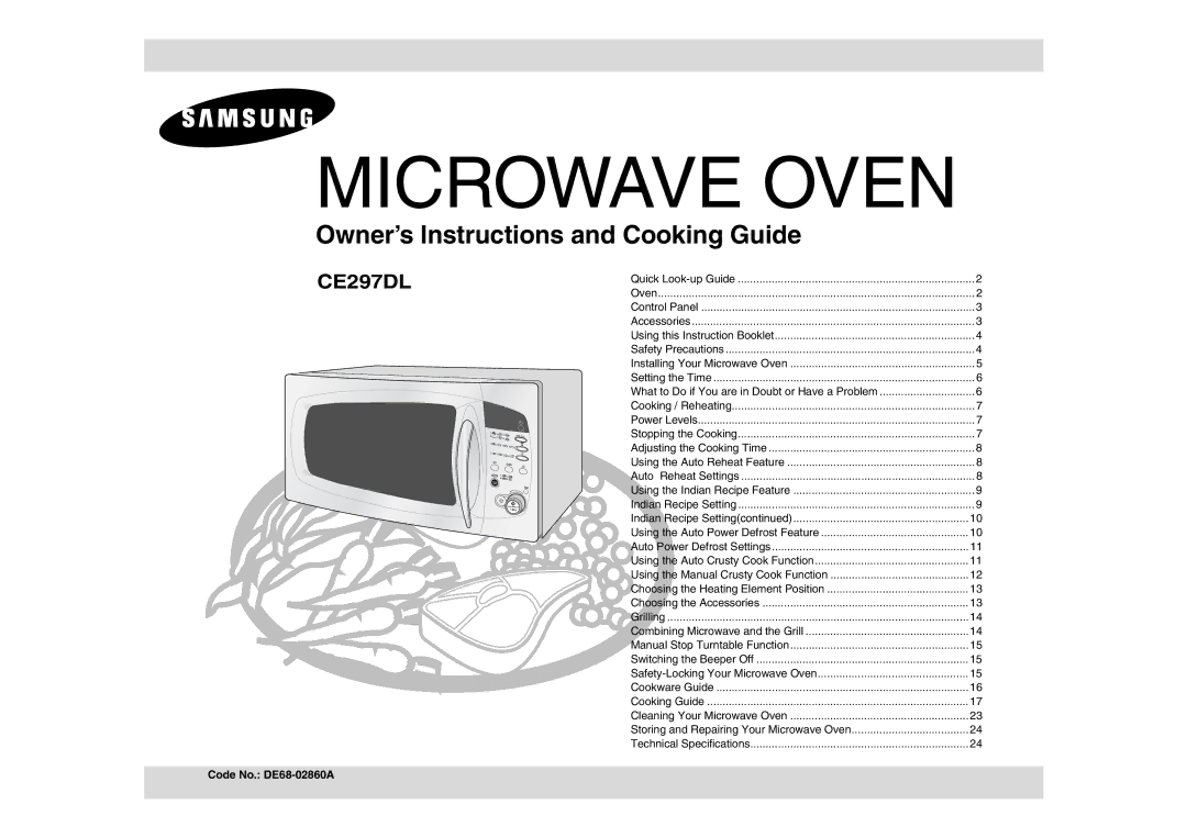 Samsung CE297DL technical specifications Microwave Oven, Code No. DE68-02860A 