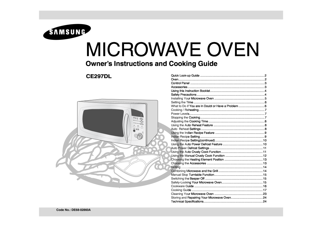 Samsung CE297DL technical specifications Microwave Oven, Owner’s Instructions and Cooking Guide, Code No. DE68-02860A 