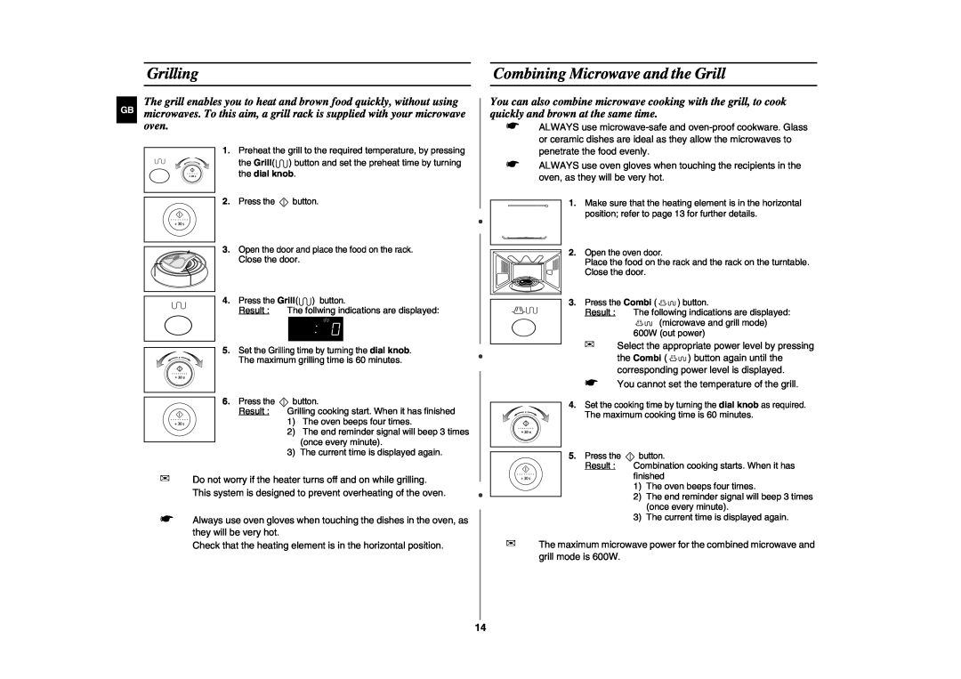 Samsung CE297DL technical specifications Grilling, Combining Microwave and the Grill 