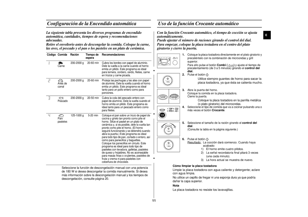 Samsung CE297DN-5/XEC manual Configuración de la Encendido automática, Uso de la función Crocante automático 