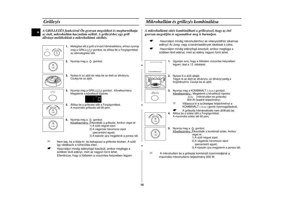 Samsung CE297DN-5/XEH, CE297DN/XEH manual Grillezés Mikrohullám és grillezés kombinálása 