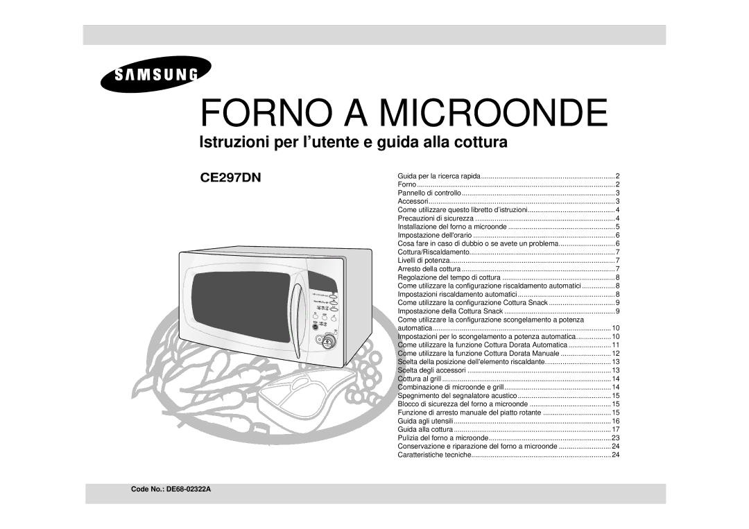 Samsung CE297DN/XET, CE297DN-S/XET manual Come utilizzare la configurazione scongelamento a potenza, Code No. DE68-02322A 