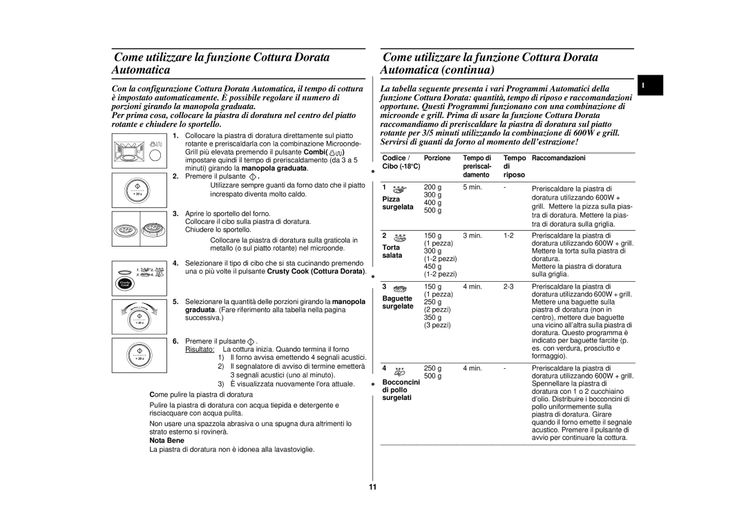 Samsung CE297DN-5S/XET, CE297DN-S/XET, CE297DN/XET, CE297DN-5/XET manual Come utilizzare la funzione Cottura Dorata Automatica 