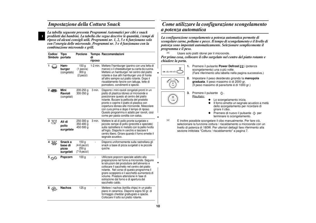 Samsung CE297DN-5/XET, CE297DN-S/XET, CE297DN/XET, CE297DN-5S/XET manual Impostazione della Cottura Snack 