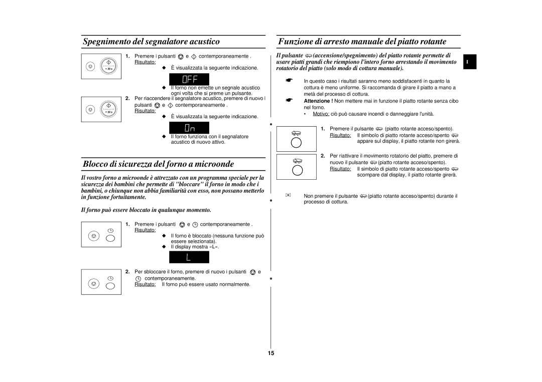 Samsung CE297DN-5S/XET, CE297DN-S/XET manual Spegnimento del segnalatore acustico, Blocco di sicurezza del forno a microonde 