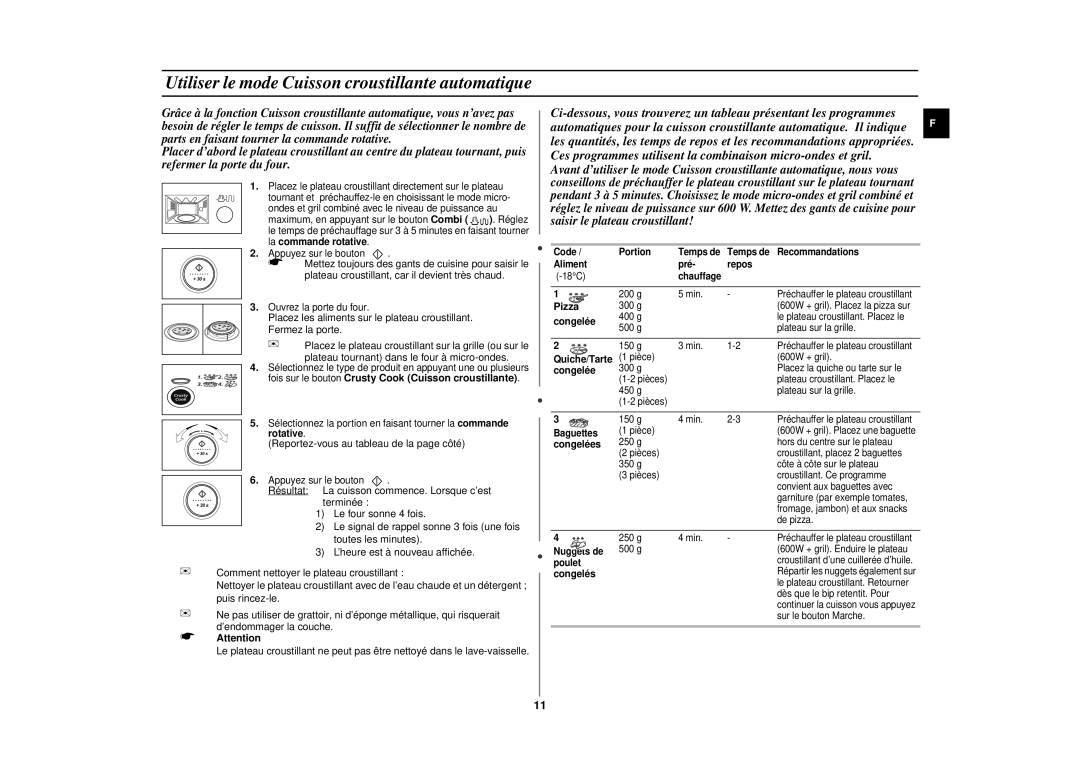 Samsung CE297DN-5/XEF, CE297DN/XEF manual Utiliser le mode Cuisson croustillante automatique, Pizza 