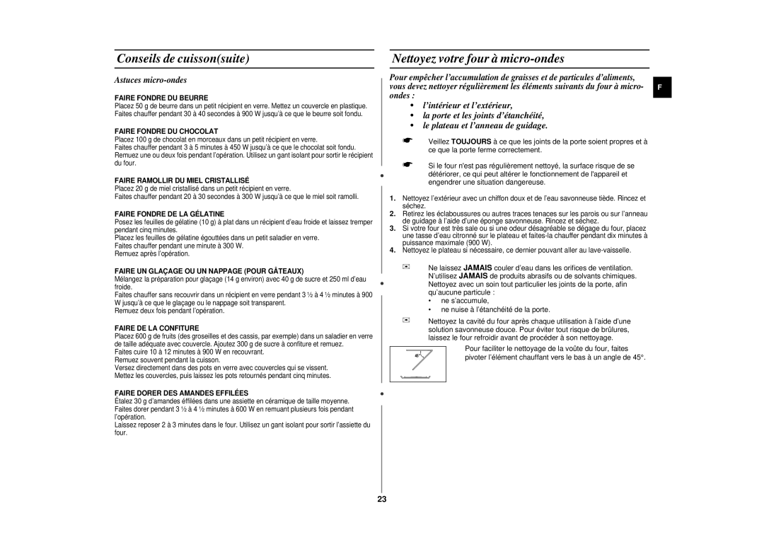 Samsung CE297DN-5/XEF, CE297DN/XEF manual Nettoyez votre four à micro-ondes, Astuces micro-ondes 