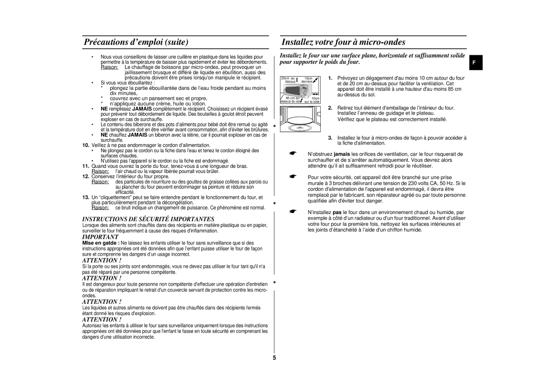 Samsung CE297DN-5/XEF, CE297DN/XEF Instructions DE Sécurité Importantes, Vérifiez que le plateau est correctement installé 