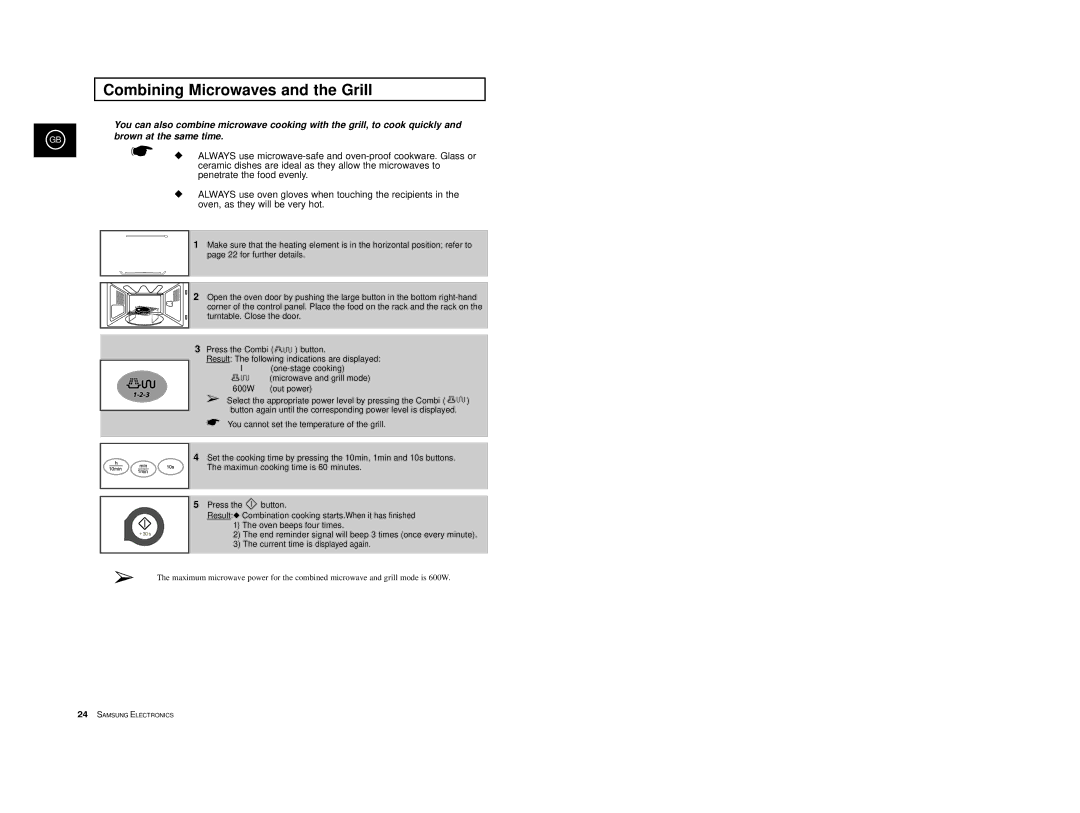 Samsung CE2D33/CE2D33T manual Combining Microwaves and the Grill, Brown at the same time 