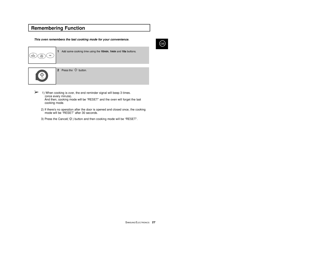 Samsung CE2D33/CE2D33T manual Remembering Function 