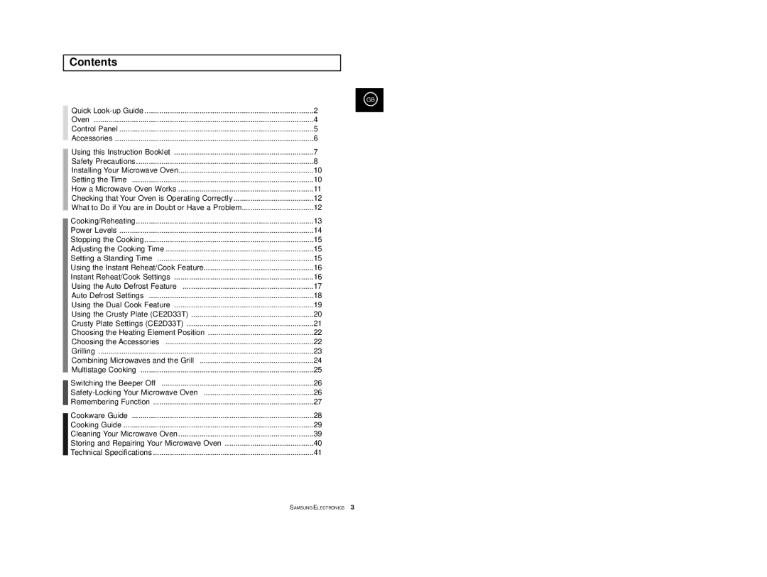 Samsung CE2D33/CE2D33T manual Contents 