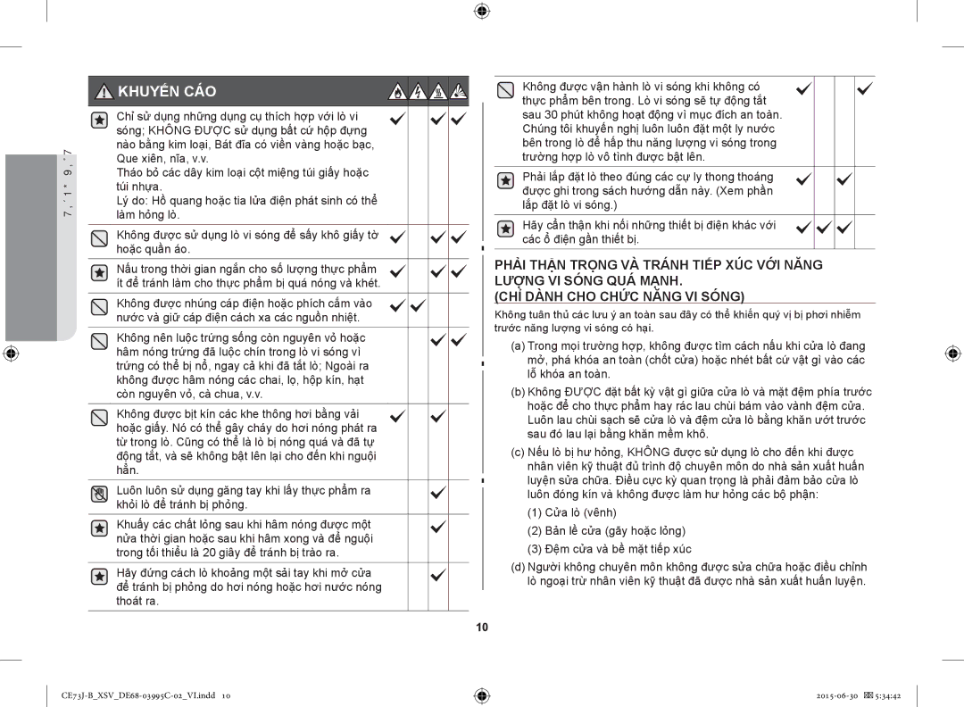 Samsung CE73J-B/XSV manual Khuyến CÁO 