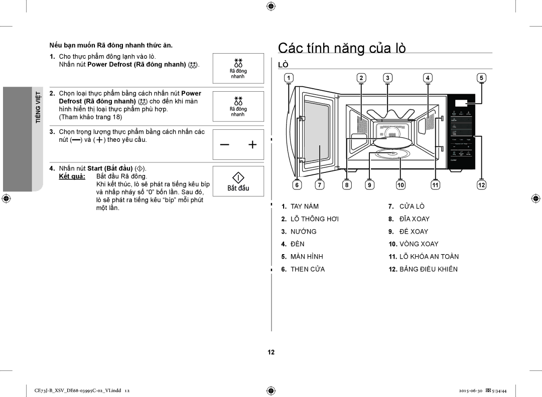 Samsung CE73J-B/XSV manual Các tính năng của lò, Then CỬA Bảng Điều Khiển 